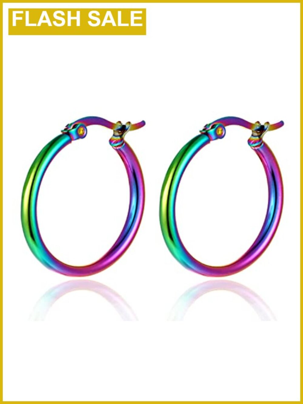 Small Circle Huggie Hinged Hoop Earrings Oxidized Rainbow Stainless Steel